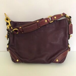 COACH Carly Shoulder Bag 10615 Leather Brass Purple Stamped Logo Medium Purse